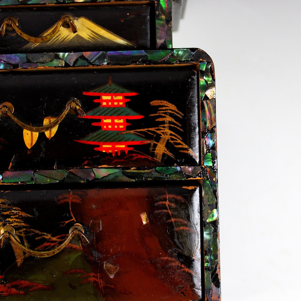 Antique Japanese Pagoda Jewelry Box with Drawers Etsy