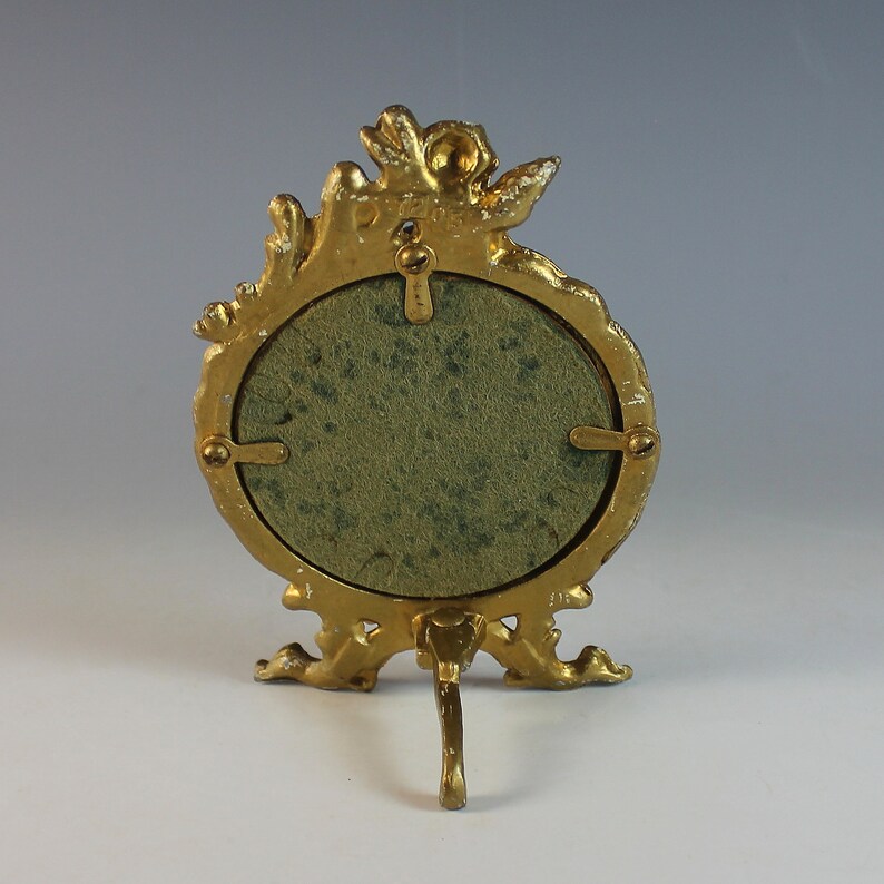 Vintage Gilded Metal Round Picture Frame with Angel