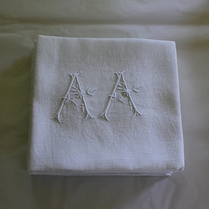 Set of 10 Antique French White Monogrammed Napkins A A plus 1