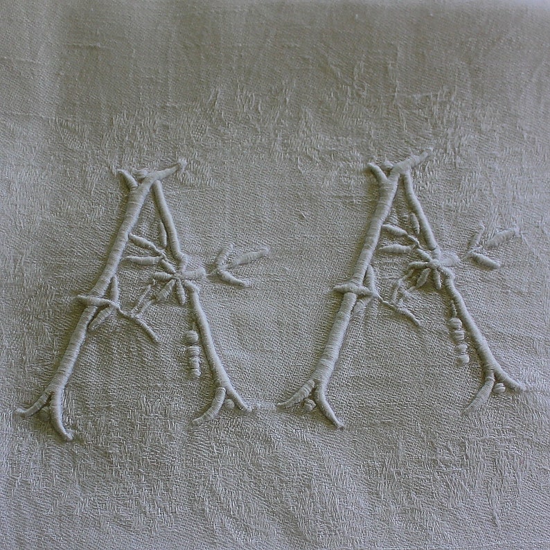 Set of 10 Antique French White Monogrammed Napkins A A plus 1