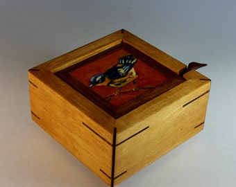 Unique Painted Hand Crafted  Dresser Box with Bird