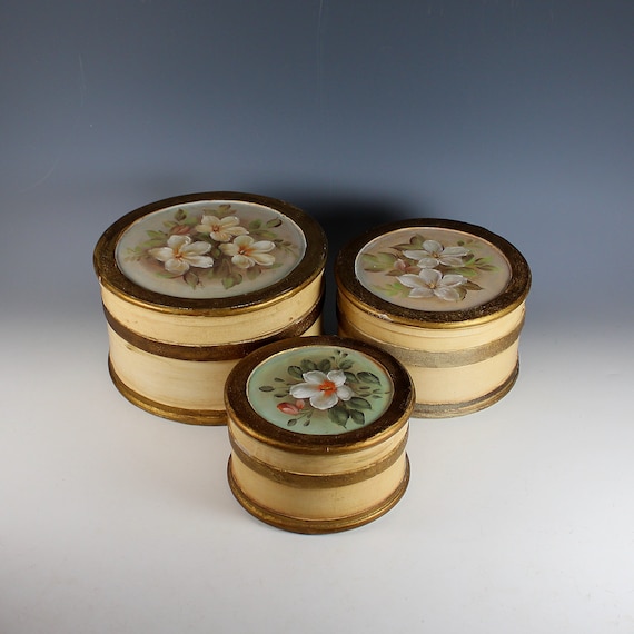 Set of 3 Vintage Hand Painted Stacking Storage Boxes (nesting) - Etsy