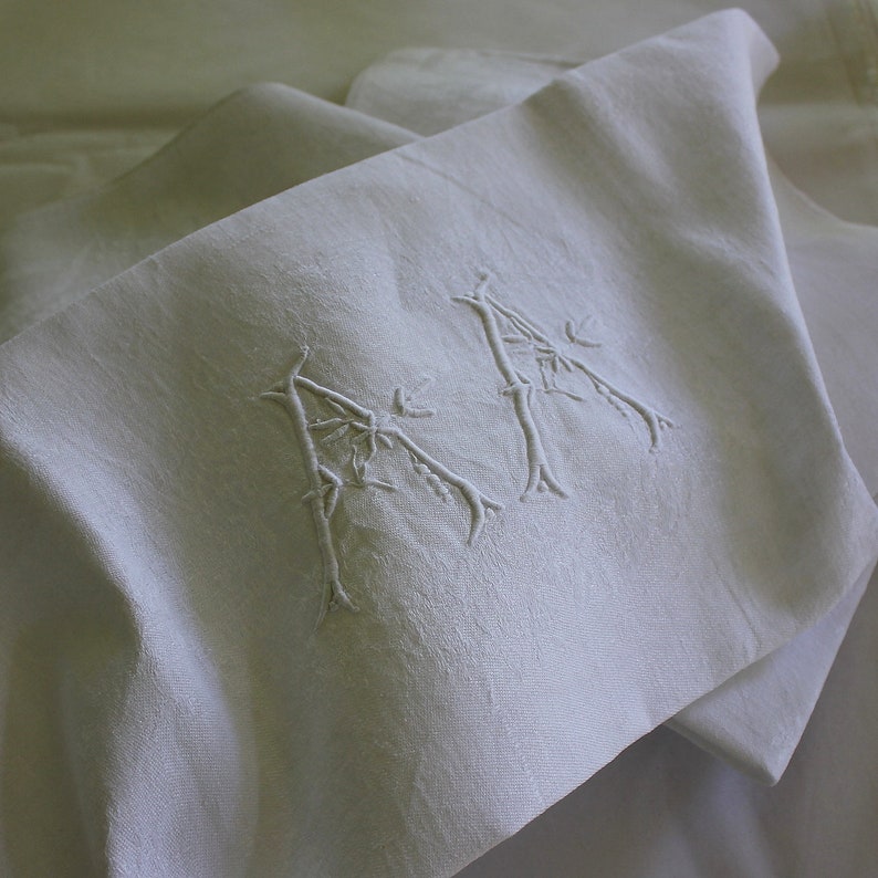 Set of 10 Antique French White Monogrammed Napkins A A plus 1