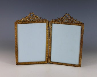 Antique French Gilded Double Bow Top Photo Frame