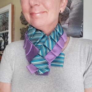 Purple and teal ruffle collar, classy pleated silk cowl, gift for her, ruffle scarf necklace, ecofriendly silk scarf, silk statement tie