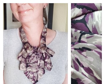 Classy floral necktie necklace, silk flower ascot necktie, gift for mom, unique silk necklace, steampunk tie necklace, ruffle scarf ascot