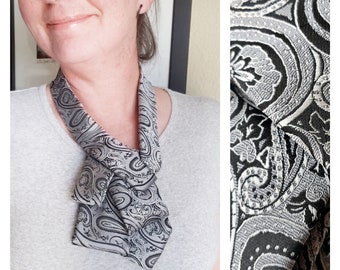 Bold paisley ascot necklace, ecofriendly necktie necklace, pleated ascot scarflette, gift for her, desert pearl designs, steampunk accessory