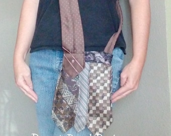 Brown vintage silk tie purse