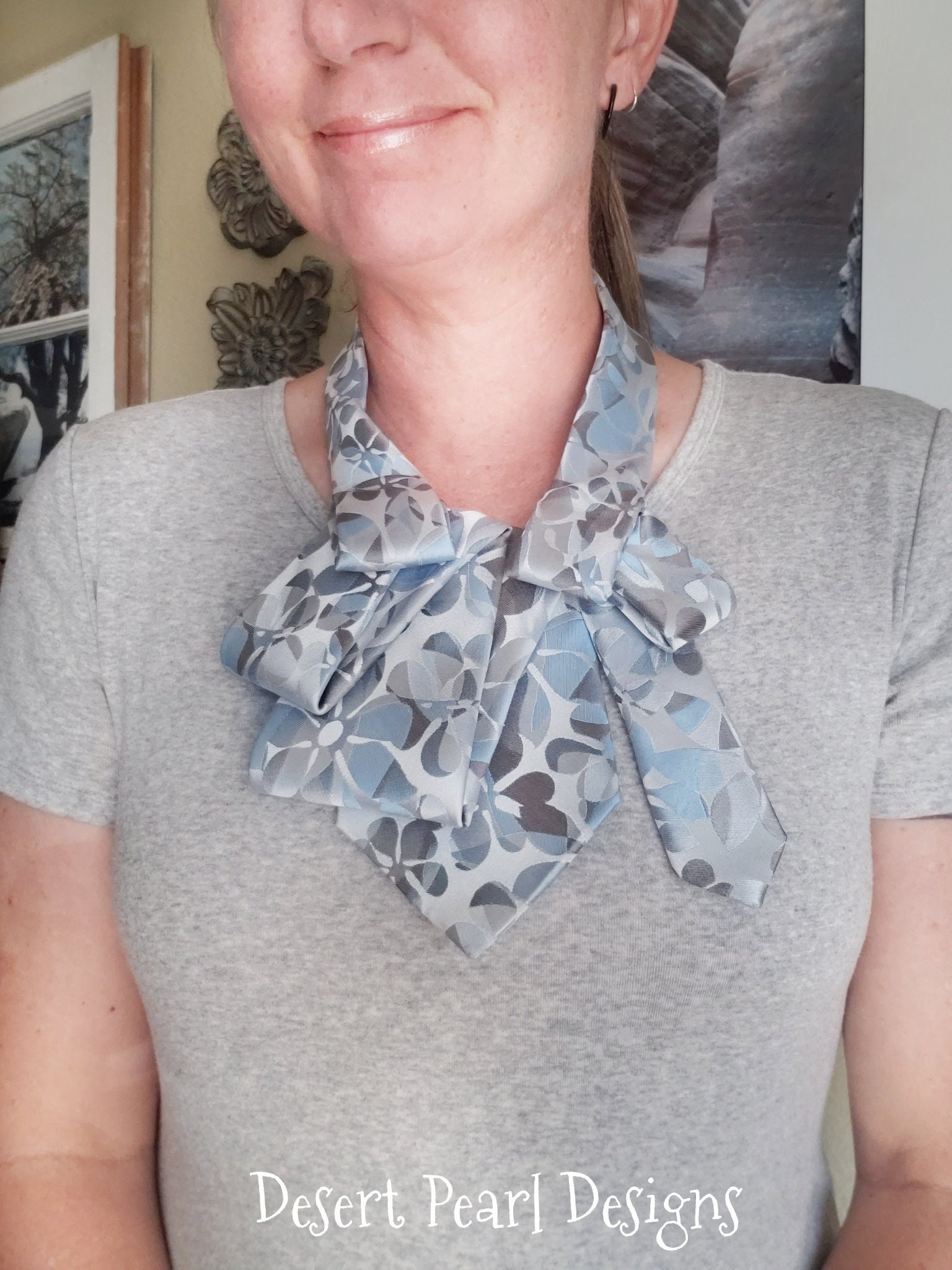 Navy Patterned Silk Necktie Necklace with Mint Pearl Accent Necktie Necklace Navy - Etsy main image 2