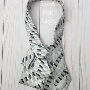 Silver Geometric Silk Tie Necklace, Bold Geometric Necktie Necklace ...