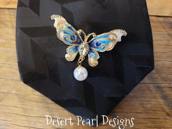 Blue butterfly brooch, delicate butterfly pin, vi… - image 2