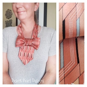 Cantaloupe orange bowtie necklace, orange ladies bowtie necktie, womens silk bowtie, gift for her, steampunk bowtie scarf, vintage clothing