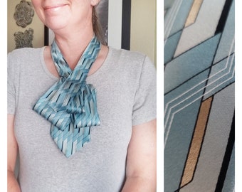 Sapphire teal ascot tie, soft silk ascot necklace, teal necktie scarflette, gift for her, blue green ascot scarf, steampunk clothing, ascot