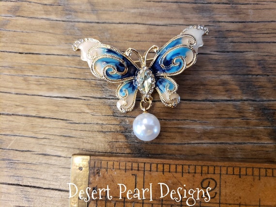 Blue butterfly brooch, delicate butterfly pin, vi… - image 5