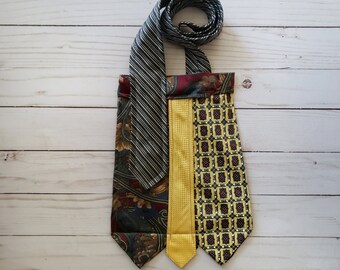 Gold and green necktie crossbody bag, green tie evening purse, unique silk tie purse, gift for her, repurposed tie handbag, steampunk style
