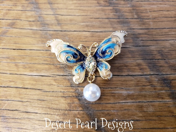 Blue butterfly brooch, delicate butterfly pin, vi… - image 3