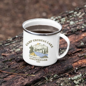 Camp Crystal Lake Enamel Camping Mug, Friday The 13th Inspired Mug, Vintage Horror Enamel Mug, Horror Gifts, Vintage Coffee Mug, Camping Mug