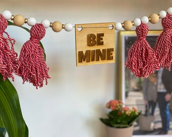 BE MINE garland, valentines decor, beaded tassel garland