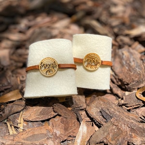 Leather and wood charm bracelet, Mountain scene or Beach scene bracelet, Awareness bracelet