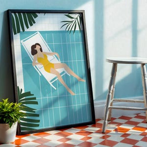 Relaxed Woman Pool Poster – Minimalist Summer Art Print