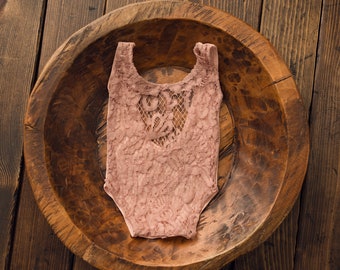 Newborn Prop - Mauve Lace Girl Romper