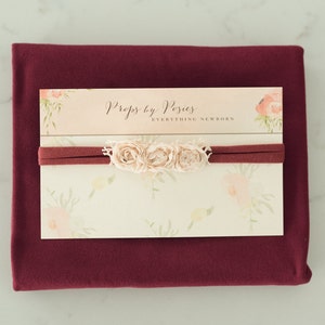 Newborn Prop Bundle: Burgundy Stretch Wrap and Headband image 1