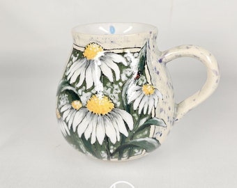 Handmade Ceramic &quot;Summer Meadow&quot; Mug/ One-Of-A-Kind Ceramics/ Gift for Her/ Gift for Gardener/ Coffee Mug/ Summer Mug/ Daisy
