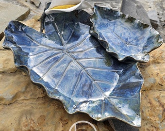 Handmade Ceramic Elephant Ear Leaves Bowl/Fruit Bowl /Chip & Dip Bowl/One-Of-A-Kind Ceramics/ Gift for Gardener/ Gift for Her/Gift for Mom