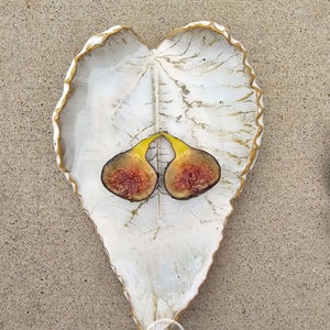Handmade Ceramic Fig Leaf Dish/ One-Of-A-Kind Ceramics/ Figaholic/ Ficus Carica Cherry Cordial