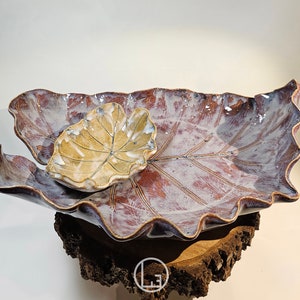Handmade Ceramic Elephant Ear Leaves Bowl/Chip & Dip Bowl/  One-Of-A-Kind Ceramics/ Gift for Gardener/ Gift for Her