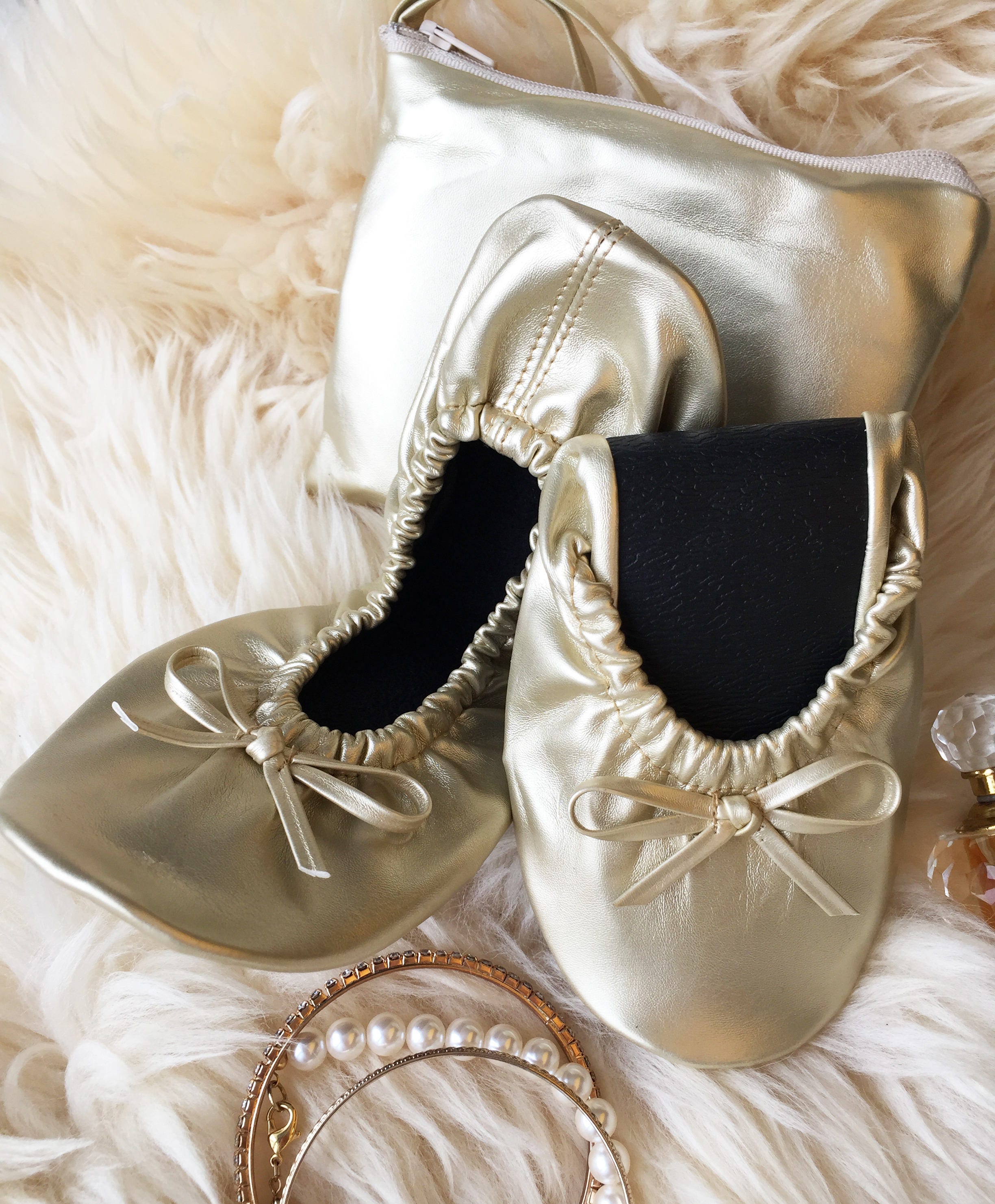 gold foldable ballet flats