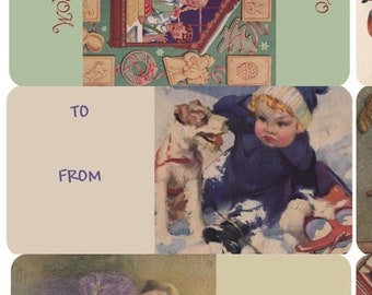 Vintage Gift Tag Stickers+CHILDREN