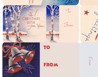 Vintage Gift Tag Stickers-RED, WHITE, & BLUE