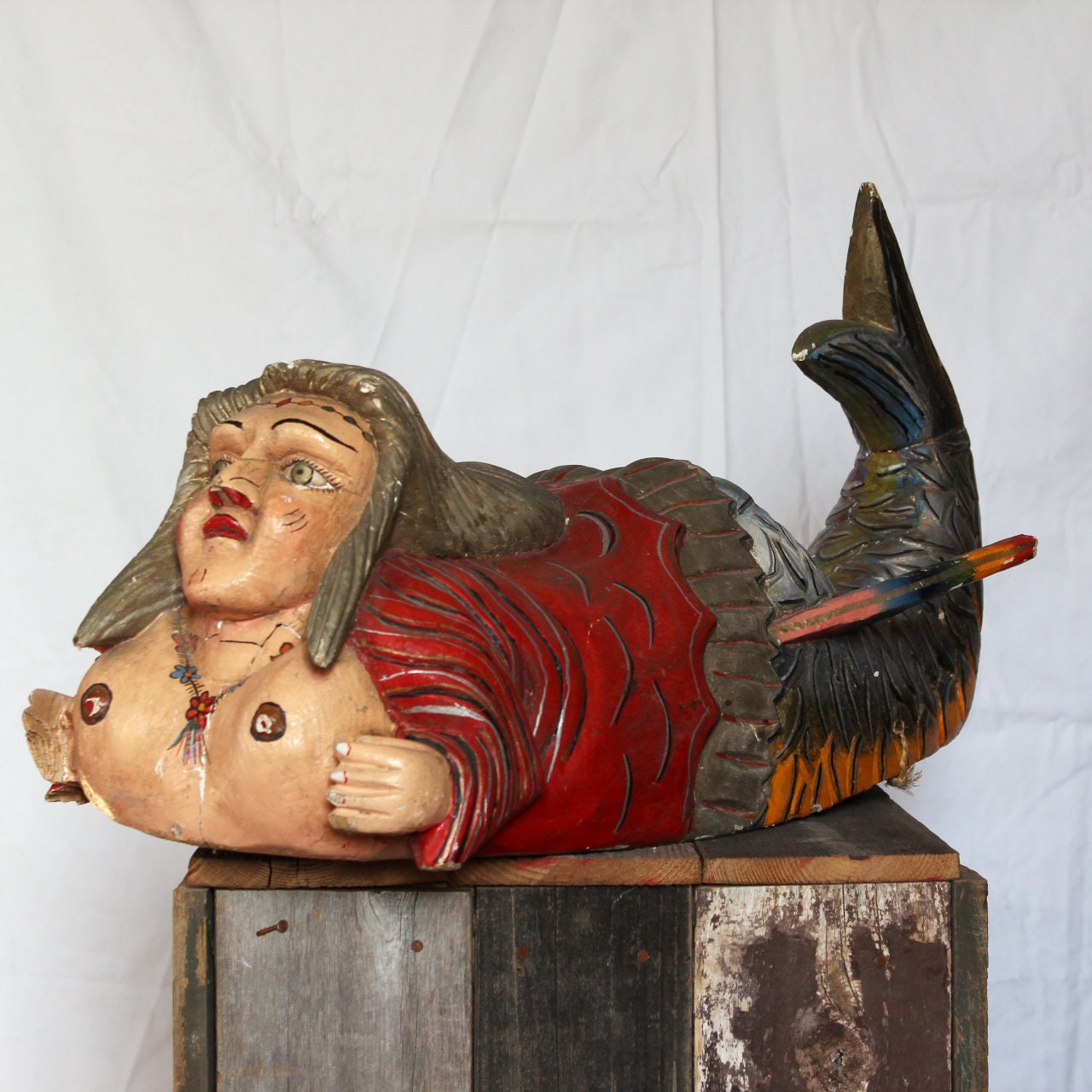 Vintage Mexican Folk Art Mermaid Sculpture Sirena Dance Mask Etsy