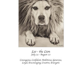 Leo astrology card, Zodiac card for Leo, Card for Leo, the Lion, Happy Birthday, Zodiac sign, Dog  Card, Catahoula Hound, blank inside