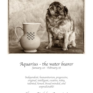 Aquarius astrology card, Happy Birthday card, Pug, Water Bearer, Card for Aquarius, Zodiac Birthday, Zodiac sign, Dog  Card, blank, signs