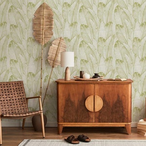 Hand Drawn Palm Leaves Wallpaper #0113-Peel & Stick Wallpaper-Temporary Wallpaper-Pre-Pasted Wallpaper-Traditional Wallpaper by Eazywallz