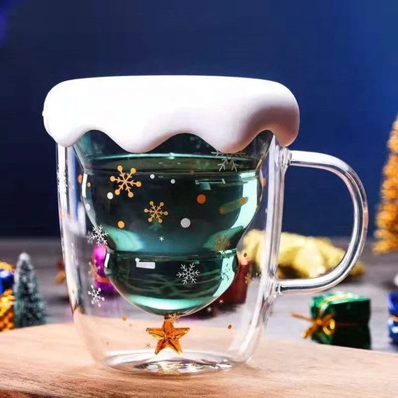 Christmas Tree Mug Double Wall Insulated Glass 