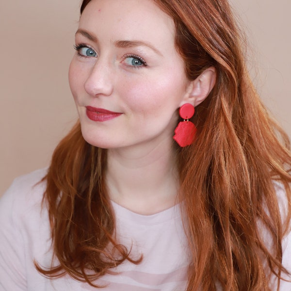 Polymer Clay Earrings, Pink Rose, Clay Handmade Jewelry