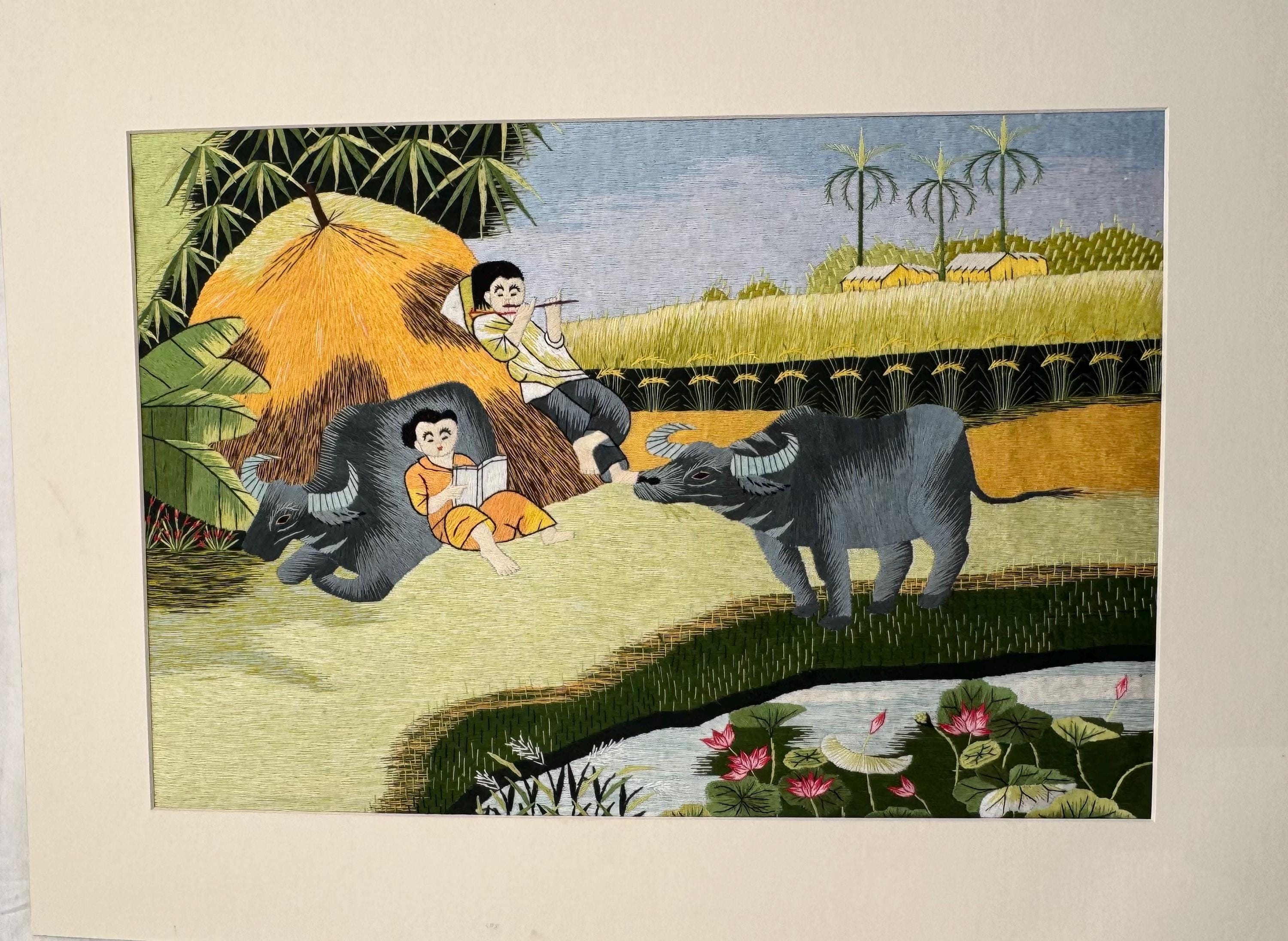 ベトナム刺繍絵　Lifestyle of the Countryside Vietnamese Landscape Embroidery - Etsy