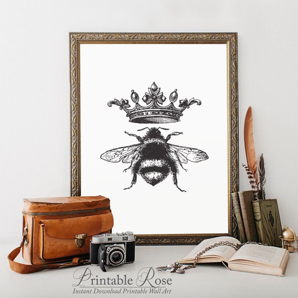 Bee Decor, printable, queen bee, bee print, queen bee wall art, bee wall decor, art prints, wall art prints, vintage, wall art printable