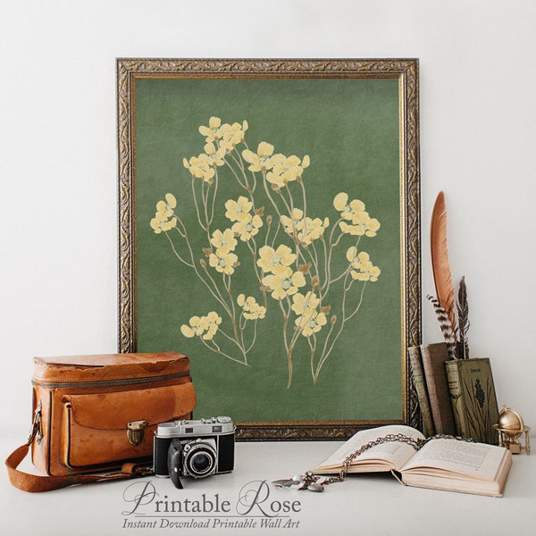 Green Wall Decor, yellow botanical printable, wildflower printable, green and yellow decor, fall decor, french country wall decor art prints