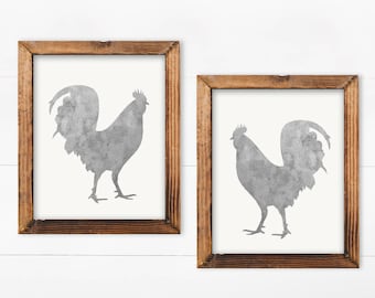 Set of 2 Prints, Rooster Decor, printable, farmhouse, french country, rooster kitchen decor, kitchen decor, rooster wall art, rooster, print