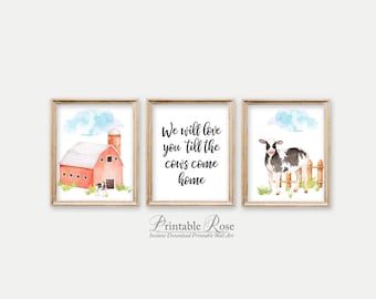 Farm Nursery Decor, nursery printables, set of 3, cow nursery, love you til the cows come home, farmhouse nursery decor, art prints, decor