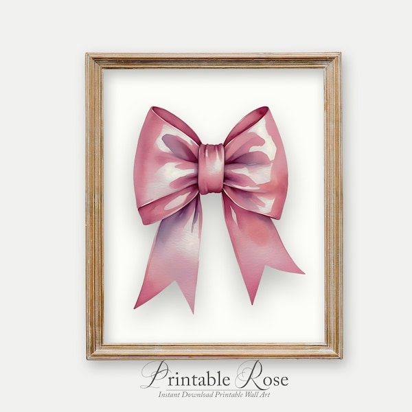 Large Pink Bow Printable girl nursery decor wall art preppy room decor teenage girl gift feminine wall art print bow wall decor download