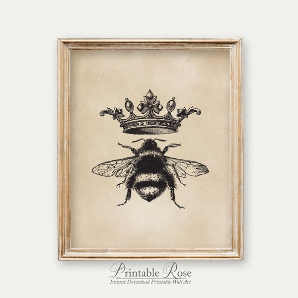 Bee Decor, french country decor, queen bee, vintage wall art, queen bee wall art, bee wall decor, wall art printable, art prints, wall art