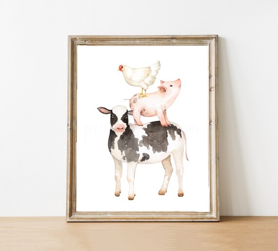 Cow Pig Chicken PRINTABLE farm nursery decor farm nursery | Etsy