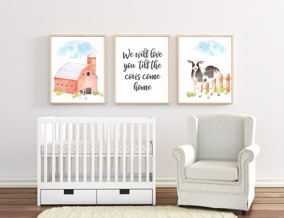 Farm Nursery Decor Nursery Printables Set Of 3 Cow Nursery Etsy