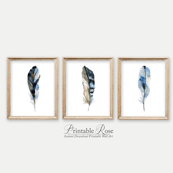 Set of 3 Prints, set of 3 printable art, set of 3 wall art, feather, wall art, printable, printables, feather art, feather print, feathers