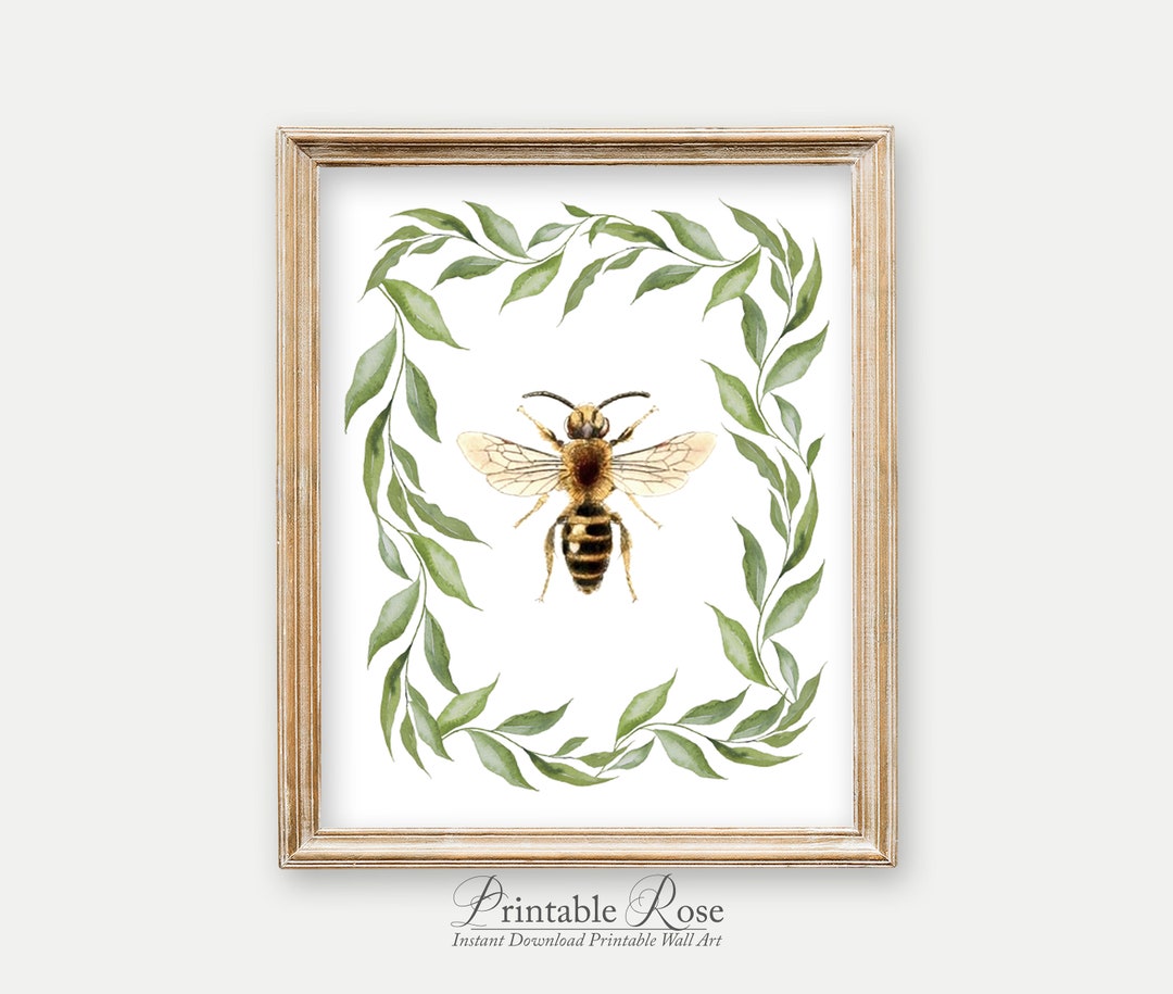 Bee Wall Art, Green and Gold Art, Bee Printable, Wall Art Bees, Vintage